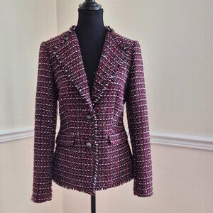 Karl Lagerfeld Tweed Blazer, Burgundy/Black, Size 6
